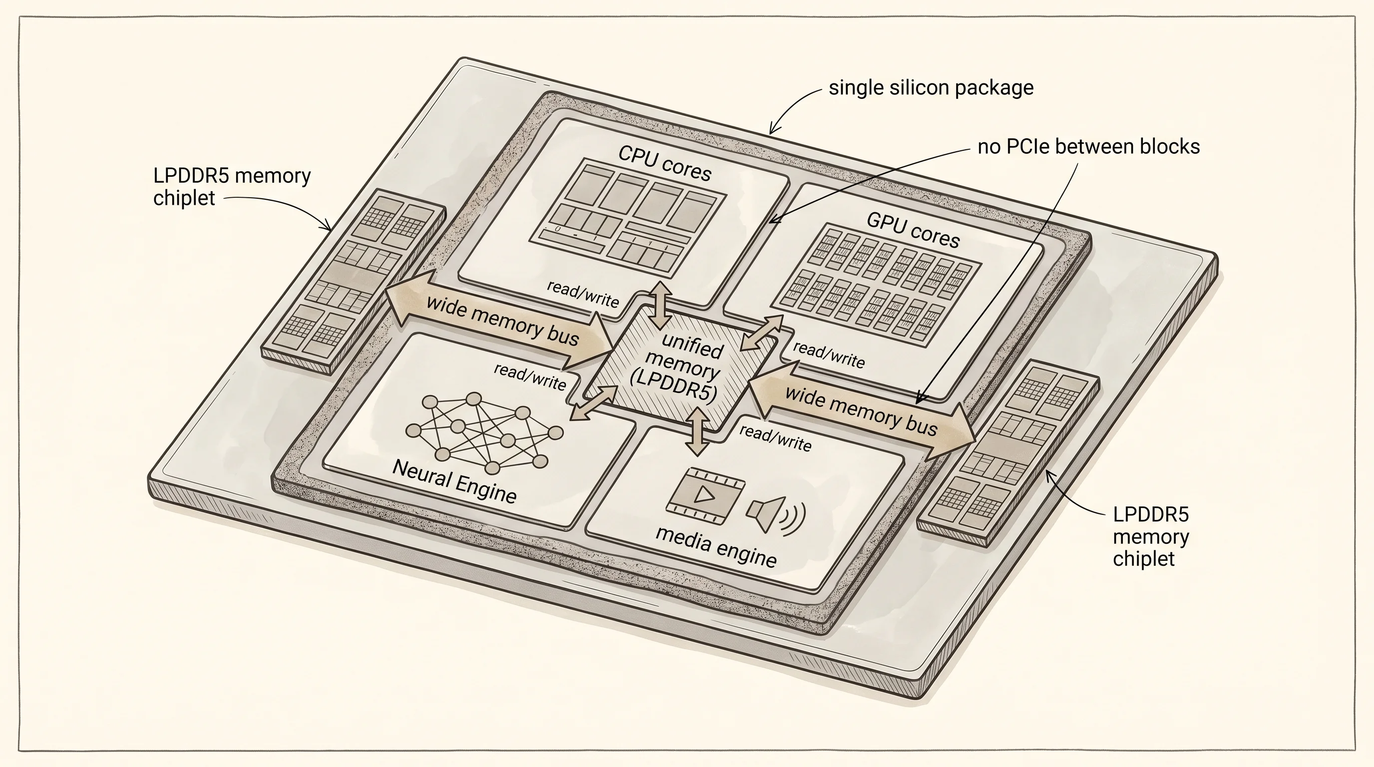 Apple's M-series kitchen: one shared pantry every cook walks up to.