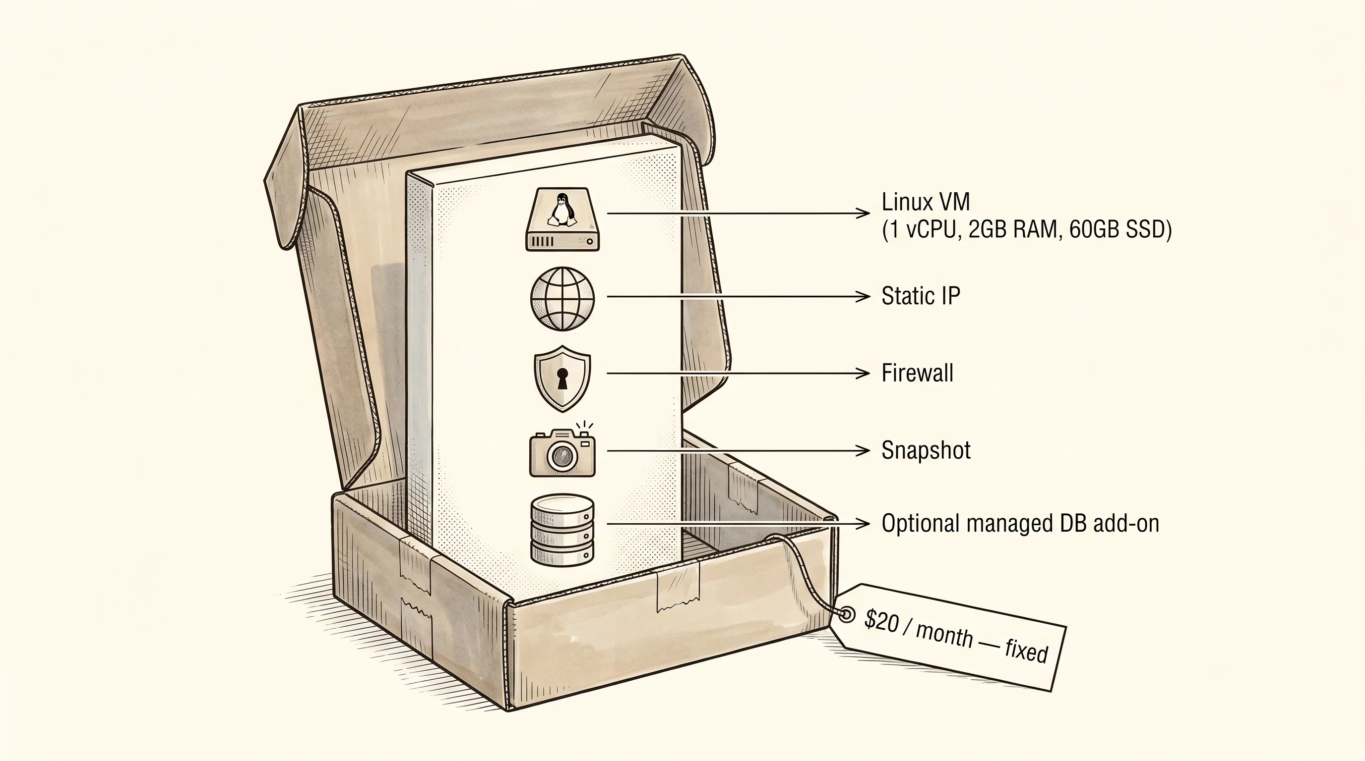 What a Lightsail bundle contains under one fixed monthly price.