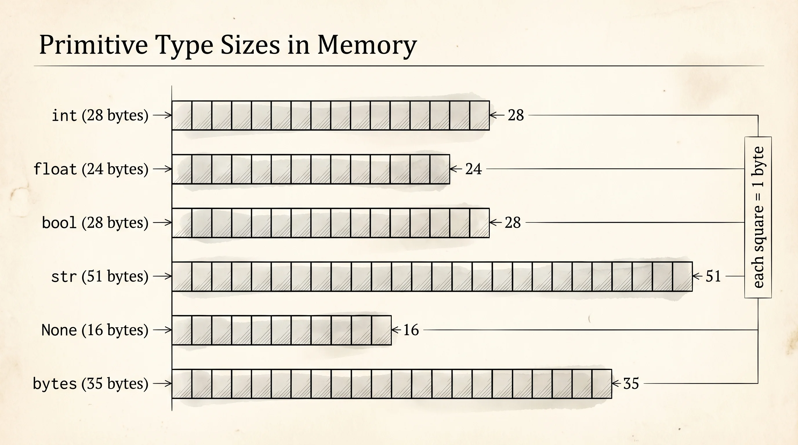 Each primitive type as a row of weight plates of different sizes.