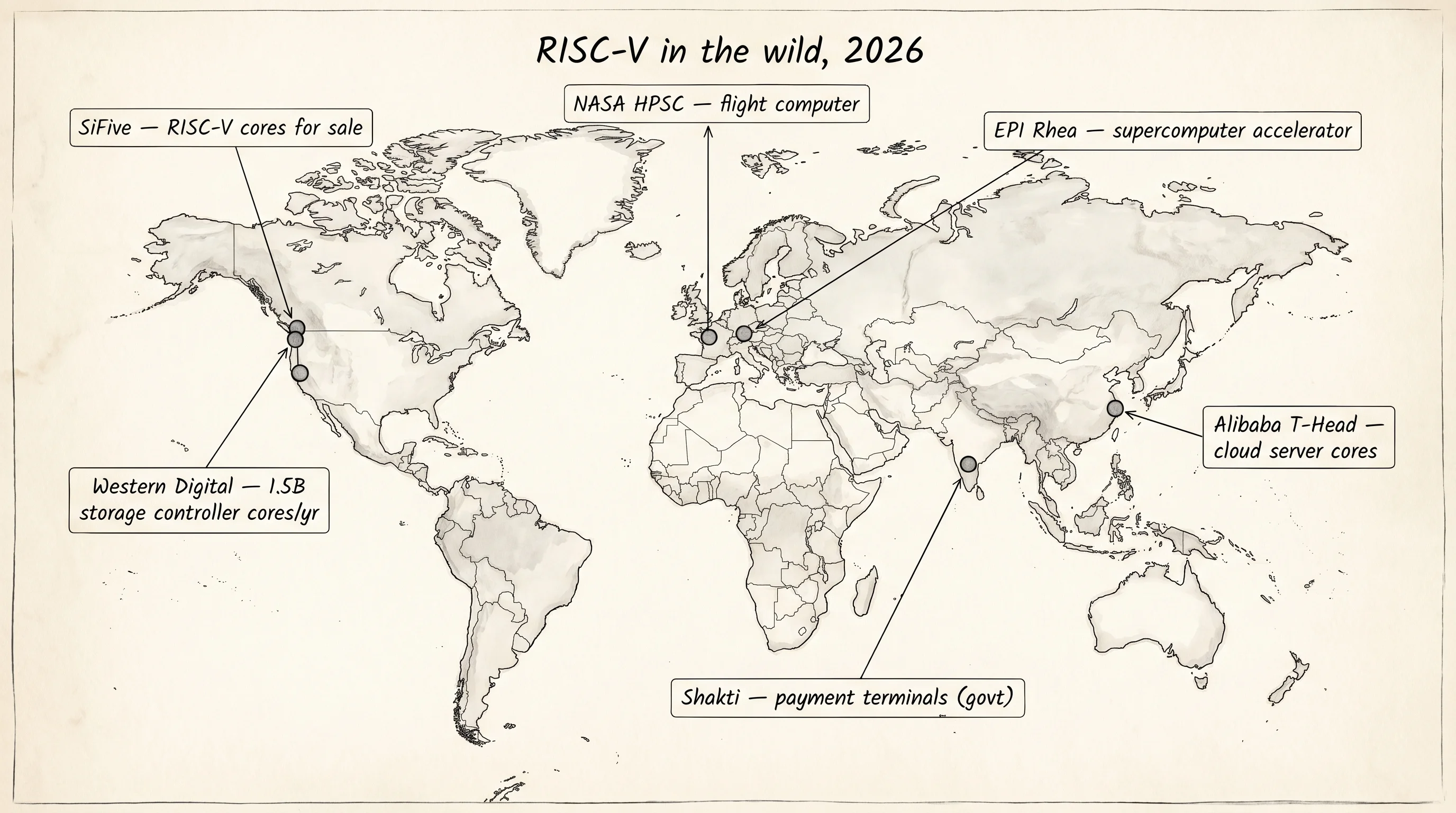 Where RISC-V cores shipped first — storage controllers, embedded, and national programs.