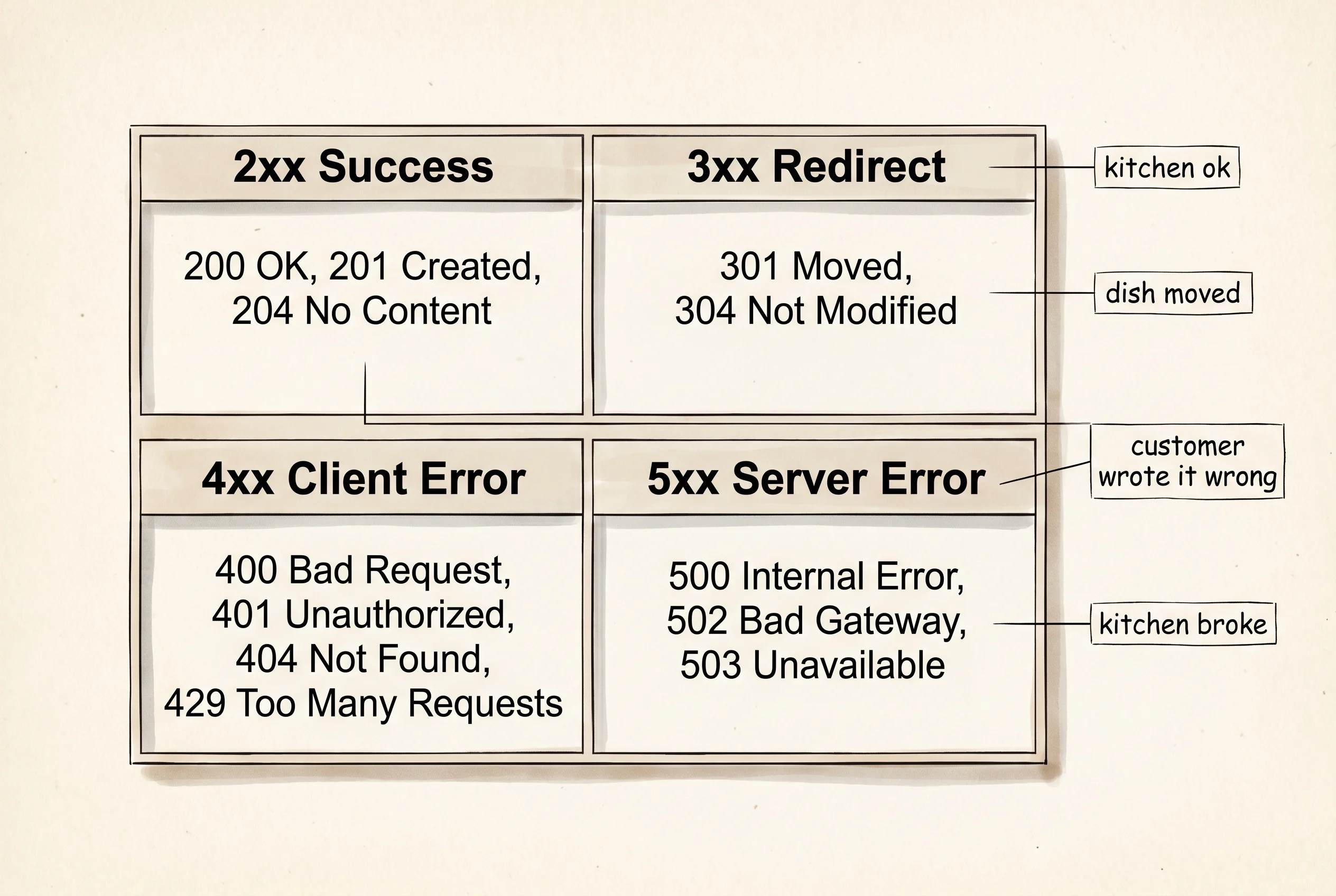 HTTP status code ranges grouped by who is responsible when something goes wrong
